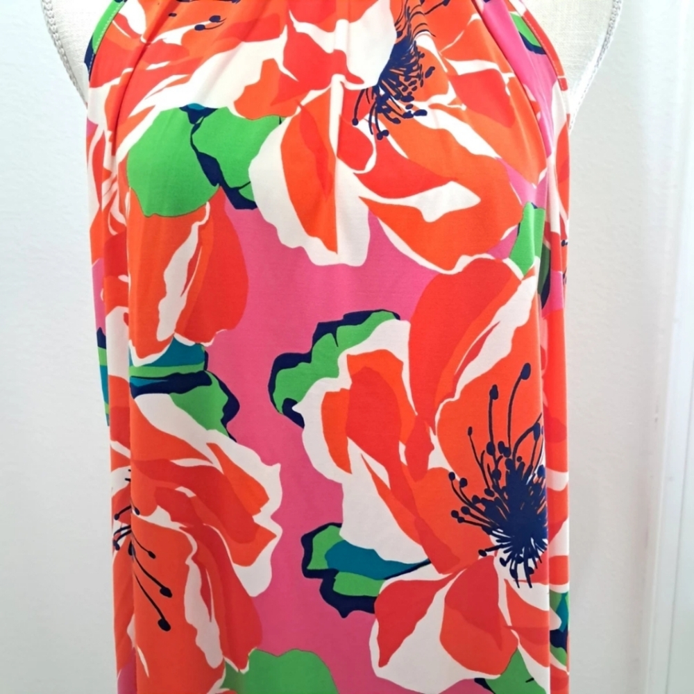 Trina Turk Juju Botanical Medley Halter Dress Tropical Floral Large - Picture 4 of 11